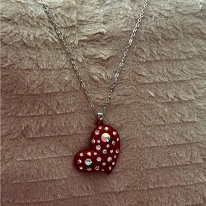 G by Guess Red Rhinestone Heart Pendant Necklace NWT